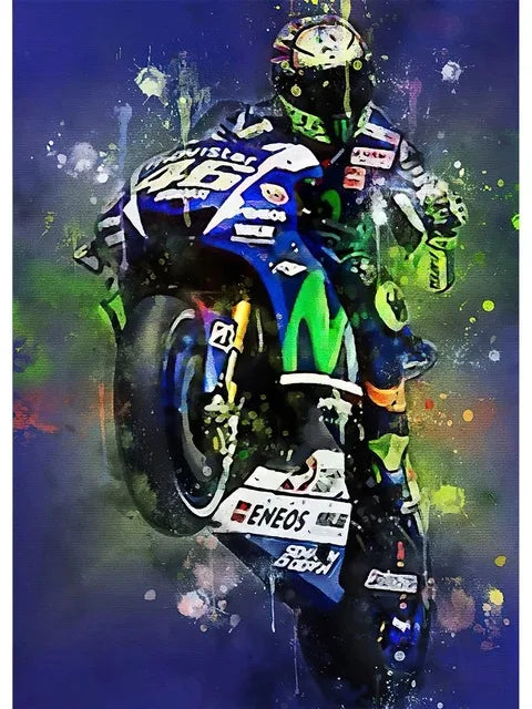 Valentino Rossies Motorcycle Racer Poster Sports Car Racer Portrait Prints Canvas Painting Wall Art for Home Living Room Decor