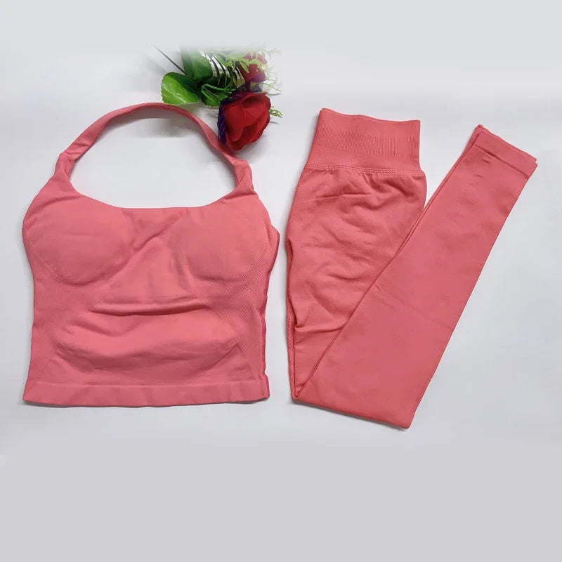 Women's High Stretch Soft Halter Top Sports Tops Legging Set Gym Workout Yoga Fitness Active Wear Impact Outfit Sport Pant