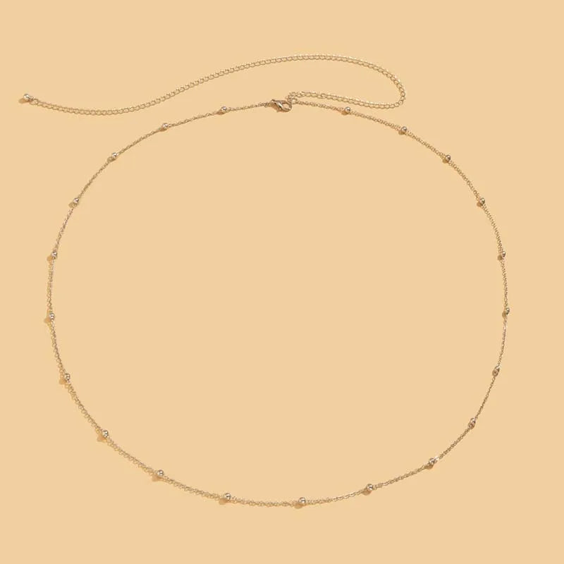 Fashion Double Layer Beaded Waist Chain for Women Simple Gold Color Metal Cross Round Bead Body Chain Bikini Jewelry Acessories