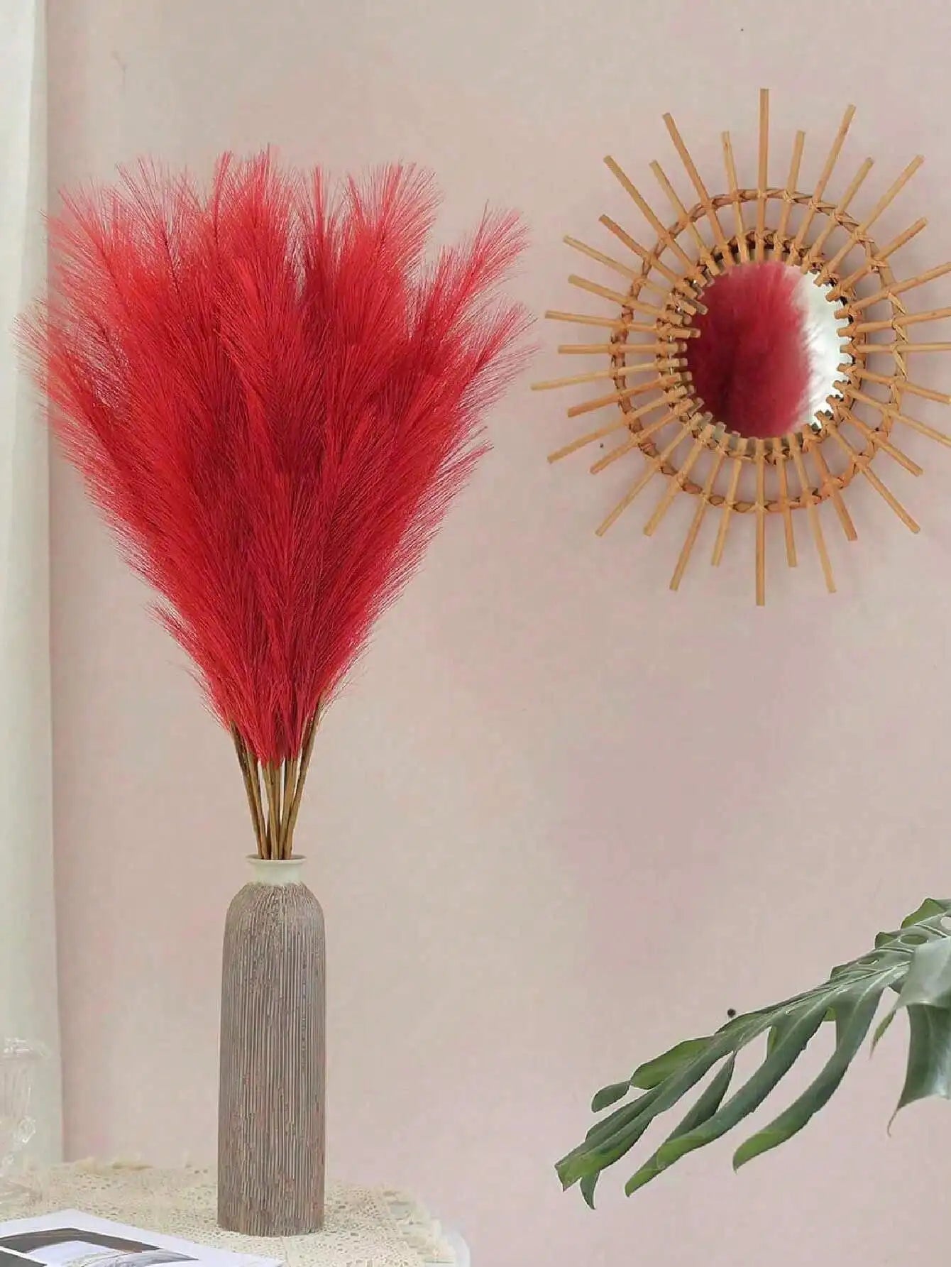 5/10/20pcs Red Artificial Reeds,55cm/21.65in Tall Plush Faux Grass,Large General Pampas Tree Branches,Wedding Party Decoration