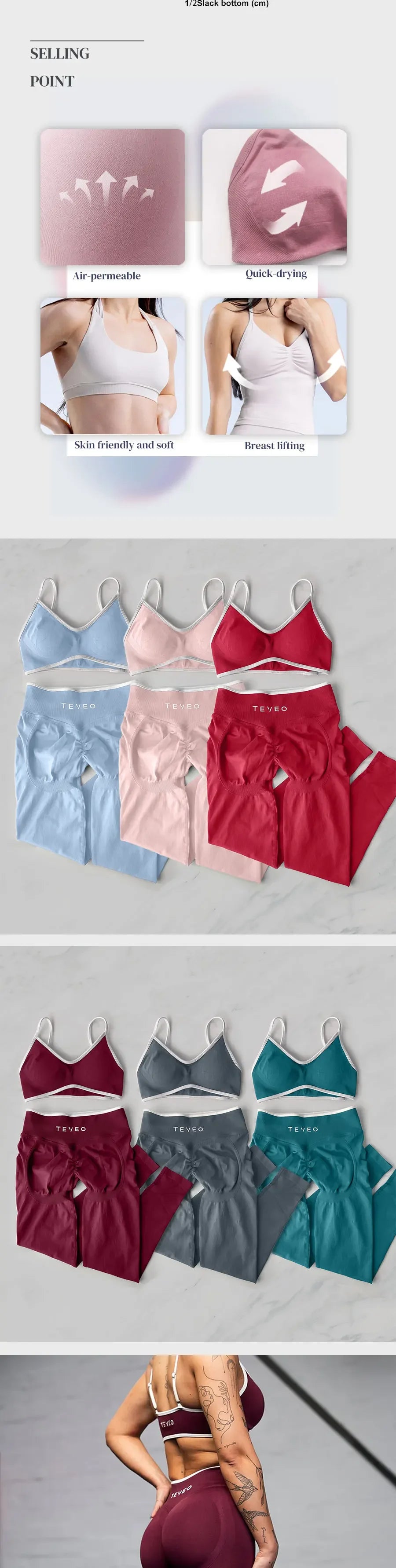 TEVEO 2 Pièces Ensemble De Sport Femme Leggings Vêtements D'Entraînement Ensemble De Soutien-gorge Sans Couture Scrunch Legging