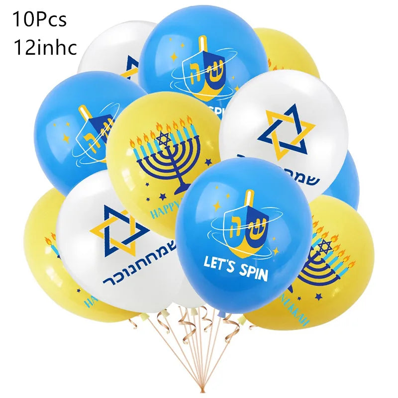 Jewish Hanukkah Balloon Banner Supplies Chanukah Disposable Tableware Cup Plate Napkins Happy Chanukah Festival Party Decoration