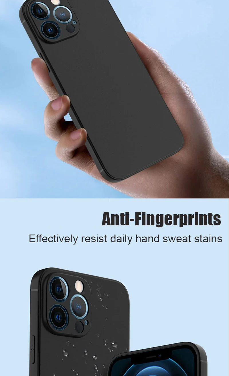 Luxury Black Phone Case For iPhone 16 15 14 11 12 13 Pro Max 7 8 Plus 13 Mini 16E SE 2022 Xr X Xs Matte Soft Back Cover Case