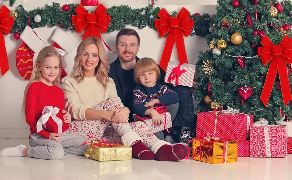 Red Christmas Bows Outdoor Decorations Large Christmas Tree Top Bow Velvet Wreath with Glitter Gold Edge Front Door Decoration