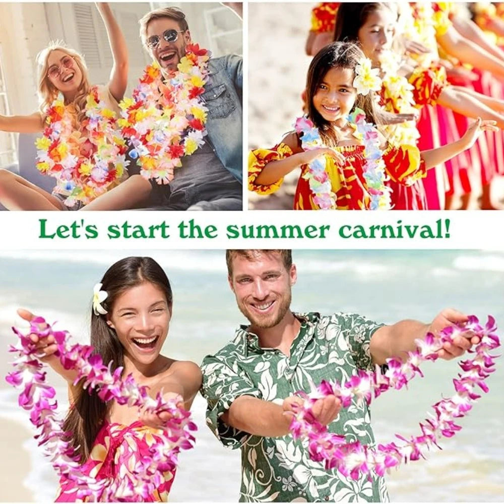 1-120Pcs Hawaii Party Leis Wreath  Artificial Leis Garlands Necklaces for Luau, Beach, Wedding or Birthday Party Decorations