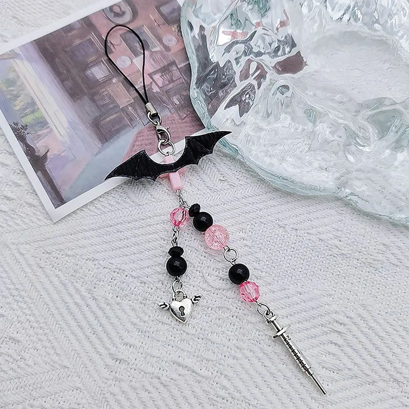 Black Punk Y2K Phone Pendant Chain Cool Girl Sweet Charm With Cross Butterfly Accessories For Phone Bag Lanyard Keychain