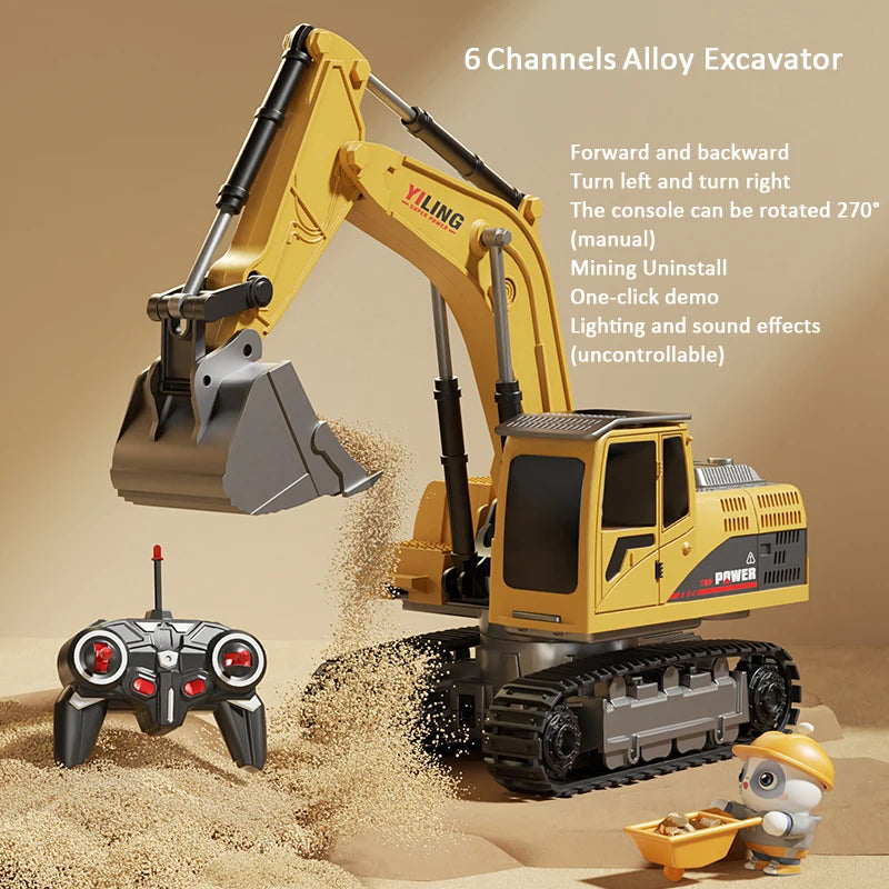 Alloy Remote Control Excavator Toy Car with Lights Sound Effect Electric Excavator Automobile Engineering Vehicle Children Gifts