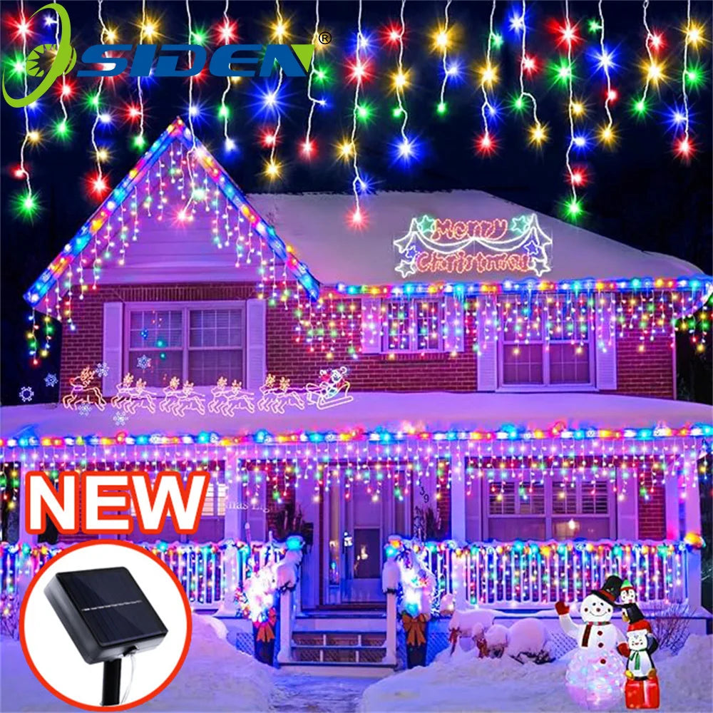 NEW 162/96LED Solar Icicle Outdoor Christmas Lights 8 Modes Waterproof Fairy Lights for Home Party Halloween Holiday Decoration
