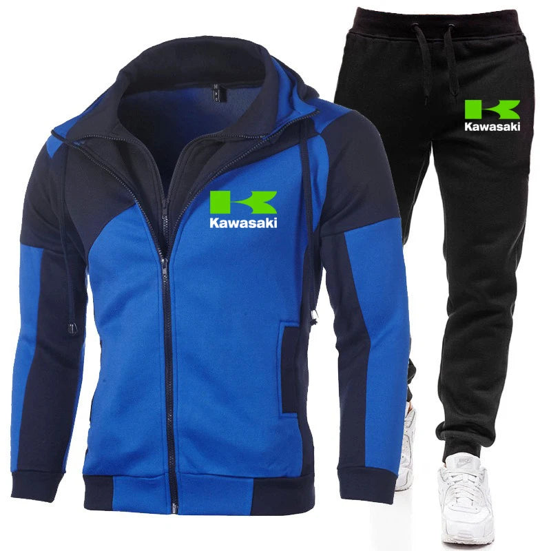 Kawasaki Logo Motorcycle Racing Team Men Zip Up Hoodie Pant Sets 2025 Fashion Male Zip Up Sweatshirt Pants Suit Sport Coat Set