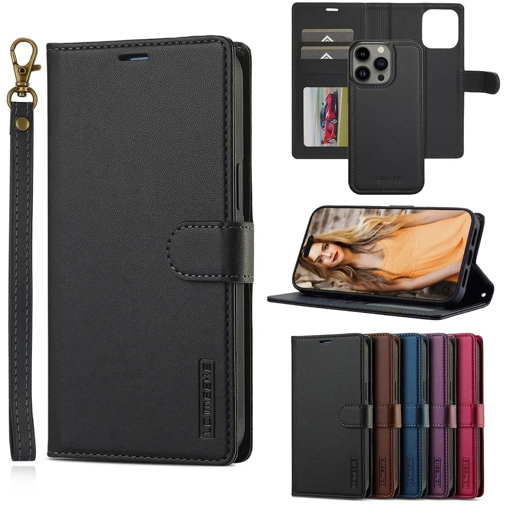 2in1 Removable Flip Leather Wallet Case Magnetic Phone Cover For iPhone 17 Air 15 Pro Max 14 Plus 16 13 12 11 SE 2022 Cards Solt