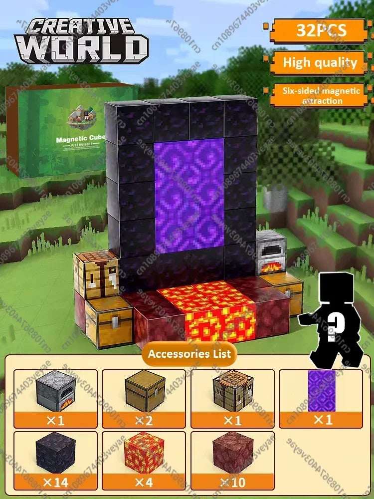 Magnetic Building Blocks Mine World Montessori Educational STEM Sensory Toy for Magnet Cube Kids Boys Girls Ages 3+ DIY Toy Gift