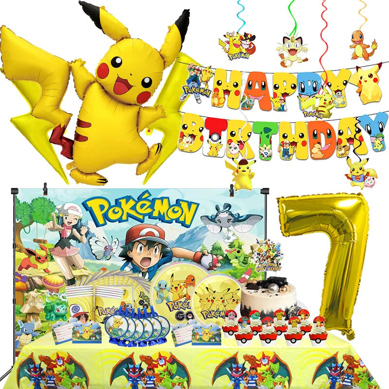 Pokemon Birthday Party Decoration New Pikachu Latex Foil Balloon Kids Disposable Tableware Event Supplies Backdrop Child Gift