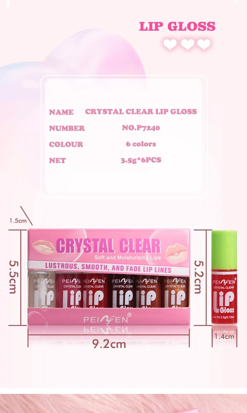 6PCS Moisturizing Lip Gloss Transparent Lip Oil Hydrating Lip Glaze Lip Plumper Hydrating Make Up Liquid Lipstick Lips Cosmetics