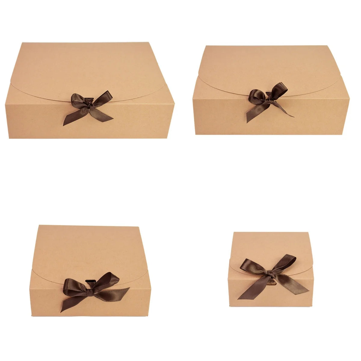 Kraft Paper Gift Box With Decorative Bow Ribbons Multiple Sizes Wedding Birthday Party DIY Painting Craft Present package supply