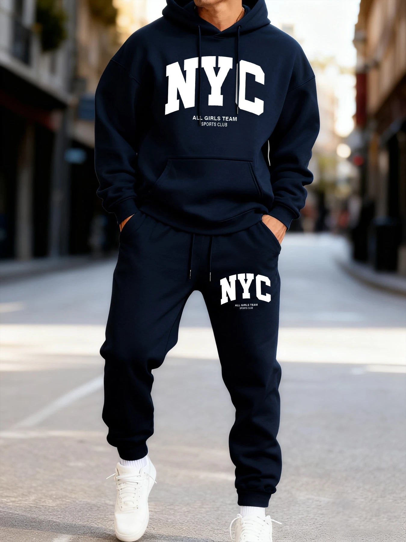 New York City Letter Eye-Catching Print Mans Hoodie Set Casual Winter Two Pices Sets Sporty Jogging Pants Fashion Autumn Hoodies