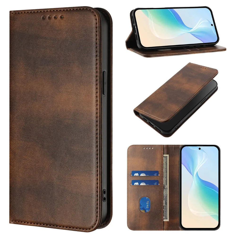 Leather Phone Case For Samsung Galaxy A06 A16 A14 A15 4g 5g A05S A05 A25 A35 A55 A56 A36 A26 A34 A54 Card Slot Flip Wallet Cover